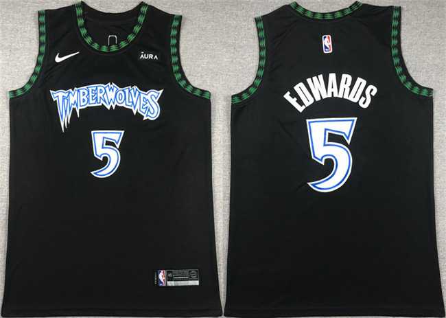 Men%27s Minnesota Timberwolves #5 Anthony Edwards Black City Edition Stitched Jersey->minnesota timberwolves->NBA Jersey